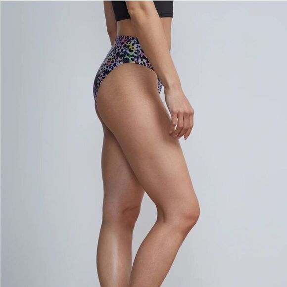 NWT-NY&C Swimwear- purple Leopard-Print High-Waisted Bikini Bottom - Size Medium - Picture 3 of 10